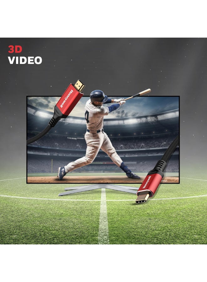 Type C to 2.0 HDMI Cable, 4Kx2K@60Hz UHD Resolution, 1 Mtr, 18GBPS Transmission Speed, High-Speed, Male to Male, Compatible with TV, Laptop, Type-C Smartphone, Projector, etc Red -Type C to HDMI