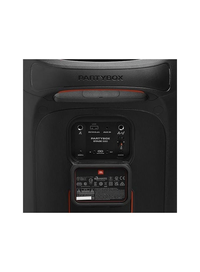 JBL JBL PartyBox Stage 320 Portable Bluetooth Speaker, 240W, 5.4 Bluetooth, 18 Hours Max Playing Time, Splash Proof, Dual Mic & Guitar Inputs, Multi Speaker Connection, With Wheels, Black JBL PartyBox Stage 320 black  - Image 4