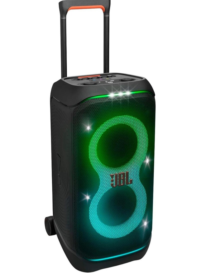 جي بي إل مكبر صوت بلوتوث محمول JBL PartyBox Stage 320، 240 واط، بلوتوث 5.4، 18 ساعة كحد أقصى لوقت التشغيل، مقاوم للرذاذ، مدخلين ميكروفون وجيتار، اتصال متعدد مكبرات الصوت، مع عجلات، أسود - Image 1