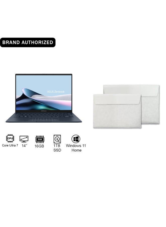 ASUS Zenbook 14 Laptop With 14-Inch Display, Core Ultra 7-255H Processor/16GB RAM/1TB SSD/Intel UHD Graphics/Windows 11 Home/ English/Arabic Ponder Blue - Image 1