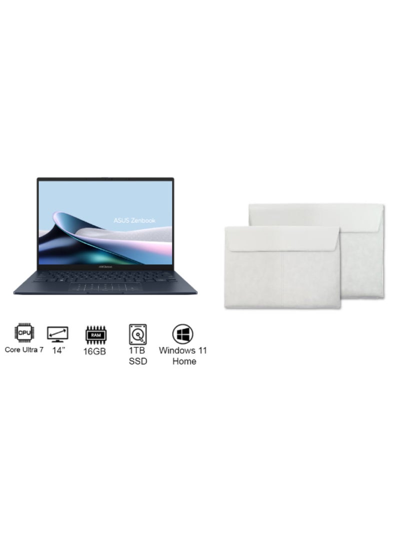 ASUS Zenbook 14 Laptop With 14-Inch Display, Core Ultra 7-255H Processor/16GB RAM/1TB SSD/Intel UHD Graphics/Windows 11 Home/ English/Arabic Ponder Blue - Image 1