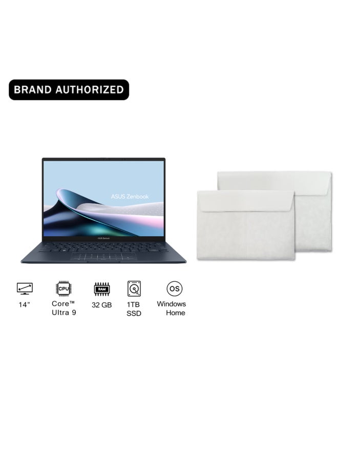 أسوس لابتوب زينبوك 14 بشاشة 14 بوصة، مع معالج كور ألترا 9-285H/32 جيجابايت رام/1 تيرابايت SSD/رسومات إنتل UHD/ويندوز 11 هوم - Image 1
