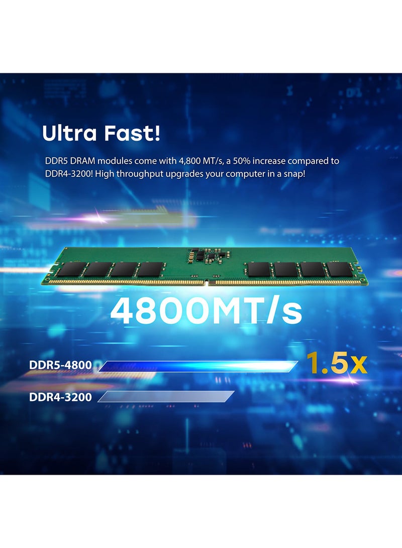 Transcend - JetRam 8GB DDR5-4800 Unbuffered Long-DIMM, CL40, 1Rx16, (1Gx16)x4, 288-Pin, 1.1V | JM4800ALG-8G - Image 1