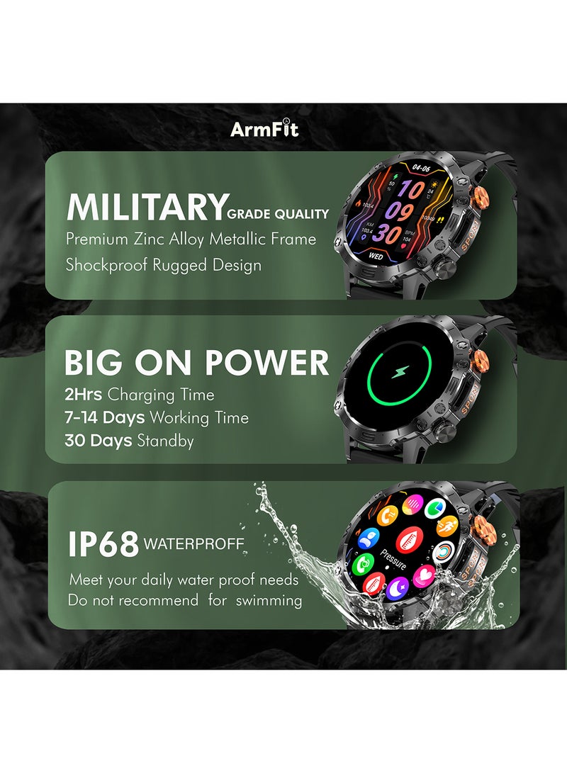 ArmFit - Dome Smartwatch For Men, AMOLED Always On Display Bluetooth Calling Waterproof Fitness Watches Compatible With Android iOS Black - Image 1