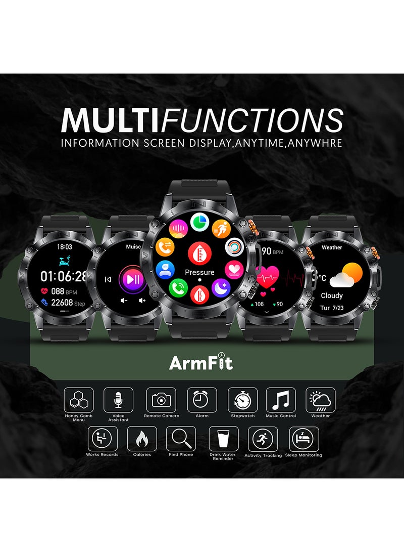 ArmFit - Dome Smartwatch For Men, AMOLED Always On Display Bluetooth Calling Waterproof Fitness Watches Compatible With Android iOS Black - Image 1