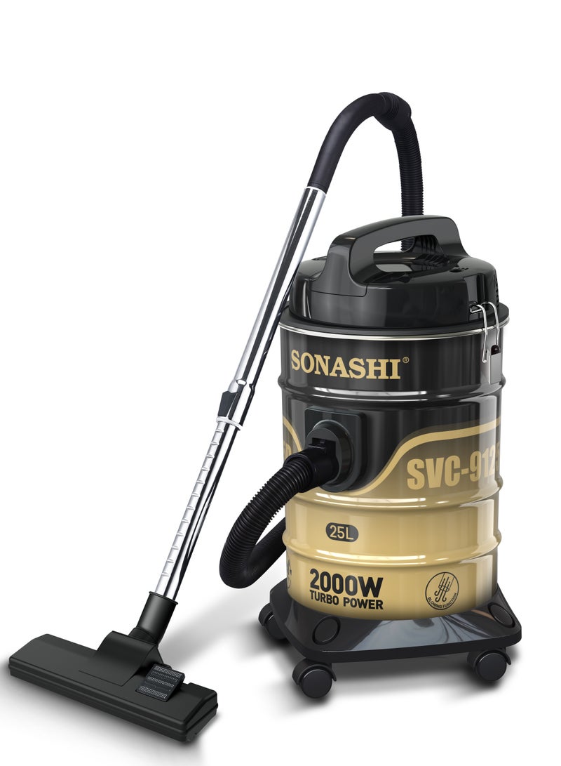 سوناشي - Drum Vacuum Cleaner with Dust Capacity | Strong Suction with Low Noise | Multi-Stage Filtration with Dust Full Indicator | Wheel Base for Easy Use | For Home & Offices 25 L 2000 W SVC-9125D Black & Gold - Image 1