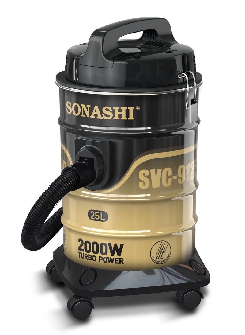 سوناشي - Drum Vacuum Cleaner with Dust Capacity | Strong Suction with Low Noise | Multi-Stage Filtration with Dust Full Indicator | Wheel Base for Easy Use | For Home & Offices 25 L 2000 W SVC-9125D Black & Gold - Image 1