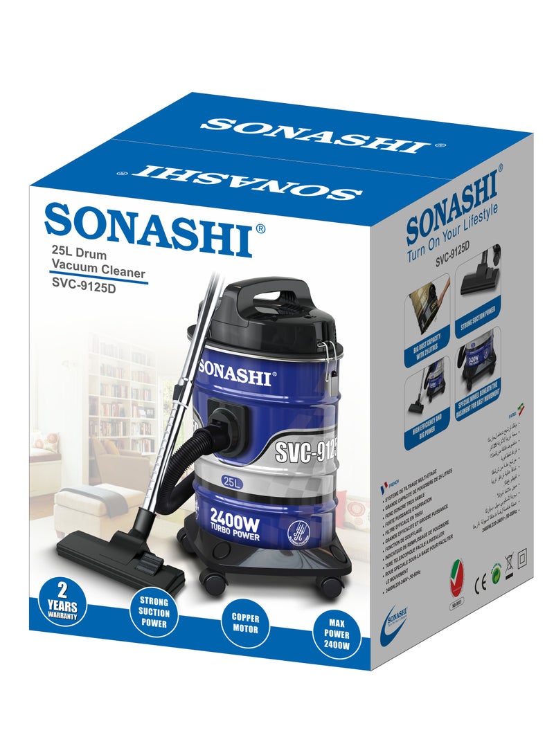 سوناشي Drum Vacuum Cleaner with Dust Capacity | Strong Suction with Low Noise | Multi-Stage Filtration with Dust Full Indicator | Wheel Base for Easy Use | For Home & Offices 25 L 2000 W SVC-9125D Black & Blue  - Image 5