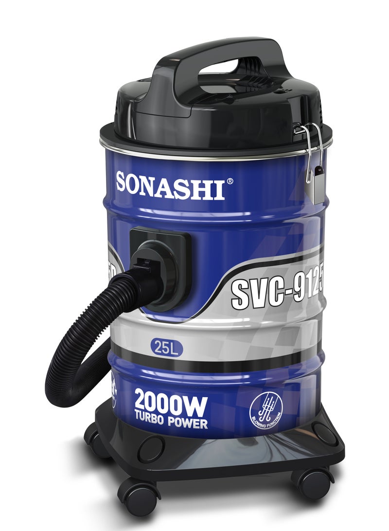 سوناشي Drum Vacuum Cleaner with Dust Capacity | Strong Suction with Low Noise | Multi-Stage Filtration with Dust Full Indicator | Wheel Base for Easy Use | For Home & Offices 25 L 2000 W SVC-9125D Black & Blue  - Image 2