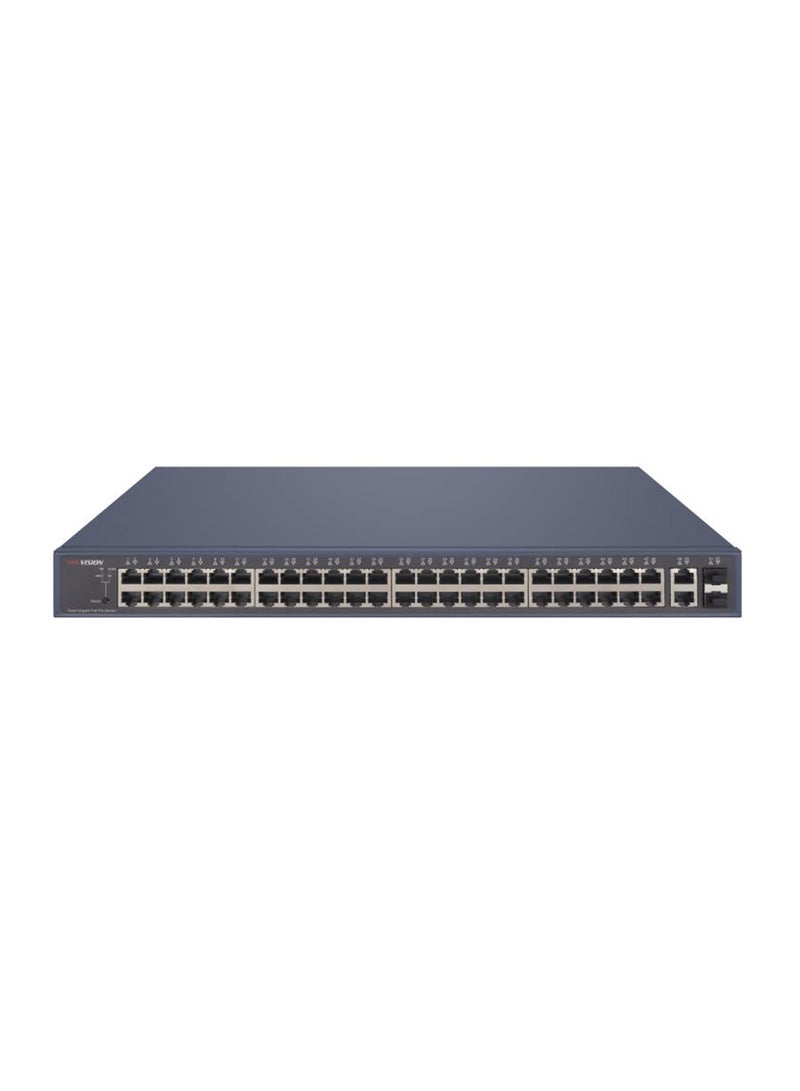 HIKVISION - DS-3E1552P-SI Smart Managed Network Switch, 48x 10/100/1000 Mbps PoE Ports, 4x 10/100/1000 Mbps SFP Slots, 250W PoE Power Budget, Layer 2 Switching, VLAN, QoS, ARP & DoS Attack Protection, Web-Based Management | DS-3E1552P-SI Blue - Image 1