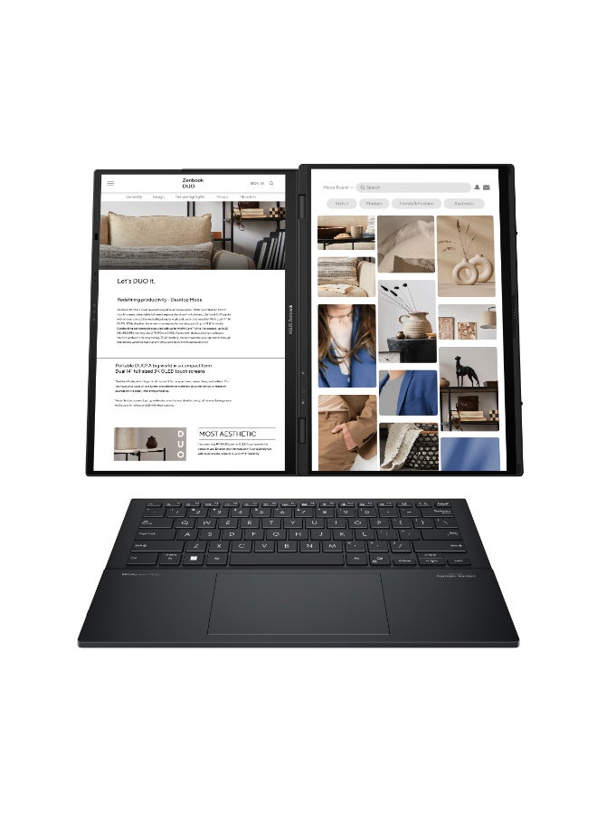 أسوس - Zenbook Duo Laptop With 14-Inch Display, Core Ultra 9-285H Processor/32GB RAM/2TB SSD/Intel UHD Graphics/Windows 11 Home English/Arabic Basalt Gray - Image 1