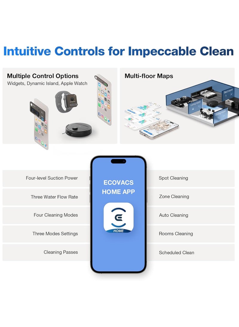 ecovacs - 30 Pro Omni Robot Vacuum Cleaner with Station, Robot Vacuum Cleaner 10000Pa, Hot Water Cleaning and Drying, ZeroTangle 2.0 Brush, 9 mm Skid Lifting, Automatic Emptying 3.5 L 60 W YDLX11-1 Black - Image 1