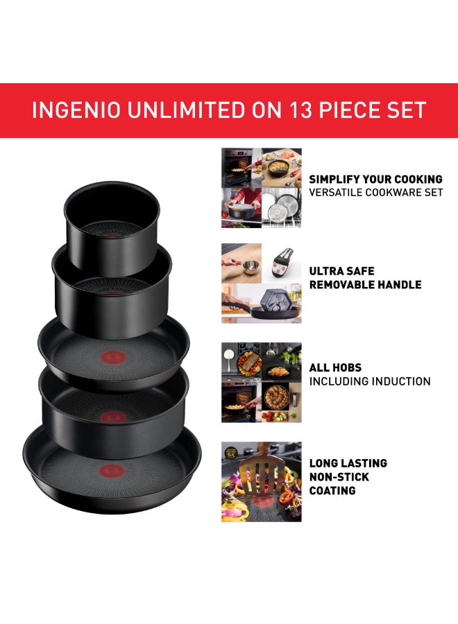 TEFAL Ingenio Unlimited On | 13-Piece Cookware Set | Stackable | Non-stick Coating | Removable Handle | Induction | Made in France | 2 Years Warranty | L3959343 Black - Image 3