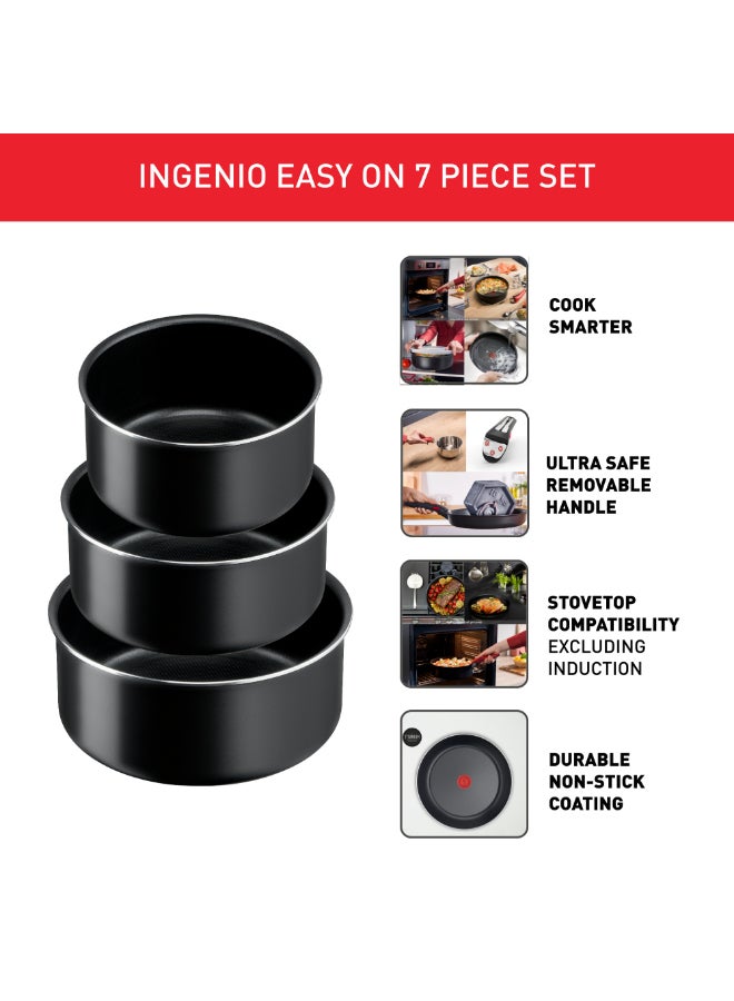 TEFAL Ingenio Unlimited On | 7-Piece Cookware Set | Stackable | Non-stick Coating | Removable Handle | Induction | Made in France | 2 Years Warranty | L1599602 Black - Image 3