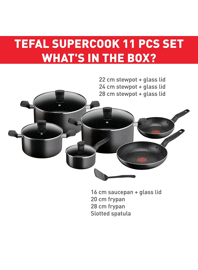 Tefal - TEFAL Dark Stone | 11 pc set | Non-stick Cookware | Safe coating | Heat indicator | Ergonomic handles | Glass lid | Gas | Electric | Ceramic hobs | 2 Years Warranty | B491BS85 Marble - Black White Grey Dots Su - Image 1