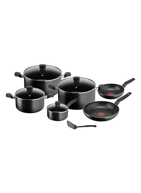 TEFAL Dark Stone | 11 pc set | Non-stick Cookware | Safe coating | Heat indicator | Ergonomic handles | Glass lid | Gas | Electric | Ceramic hobs | 2 Years Warranty | B491BS85 Marble - Black White Grey Dots Su ‎64 x 39.5 x 32 cmcm