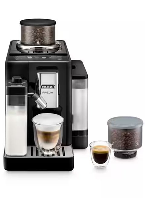 Rivelia Fully Automatic Coffee Machine With Lattecrema Hot, Automatic Milk Frother, Compact Size Bean To Cup Coffee Machine, 16 Recipes, Full Touch Colored Display 1.4 L 1450 W EXAM440.55.B Black