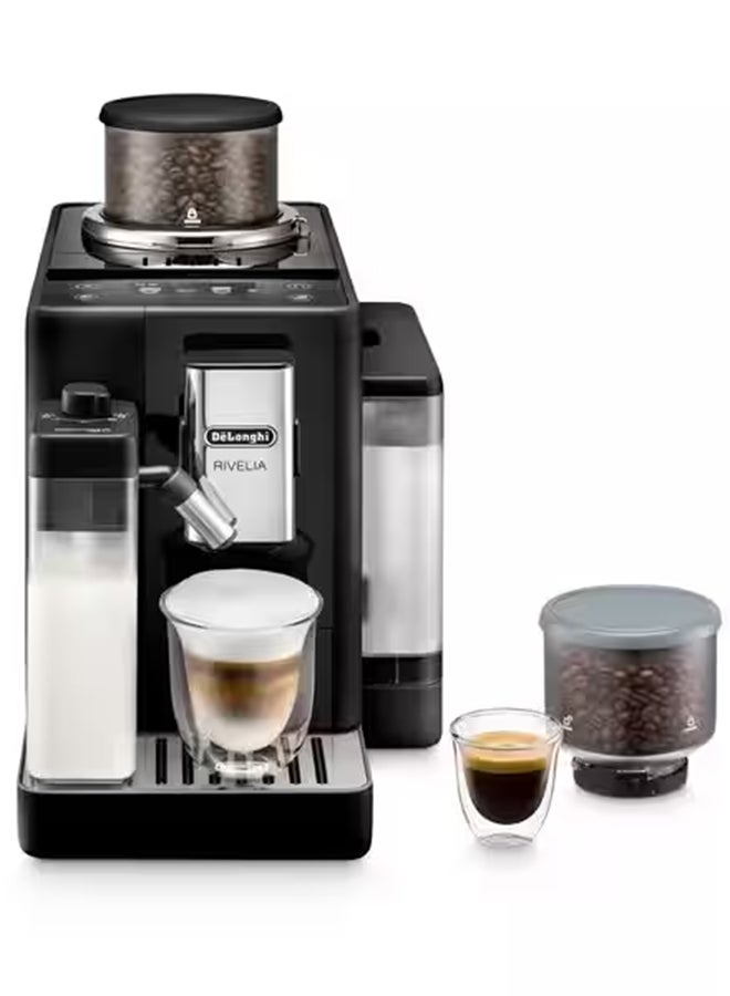 De'Longhi - Rivelia Fully Automatic Coffee Machine With Lattecrema Hot, Automatic Milk Frother, Compact Size Bean To Cup Coffee Machine, 16 Recipes, Full Touch Colored Display 1.4 L 1450 W EXAM440.55.B Black - Image 1