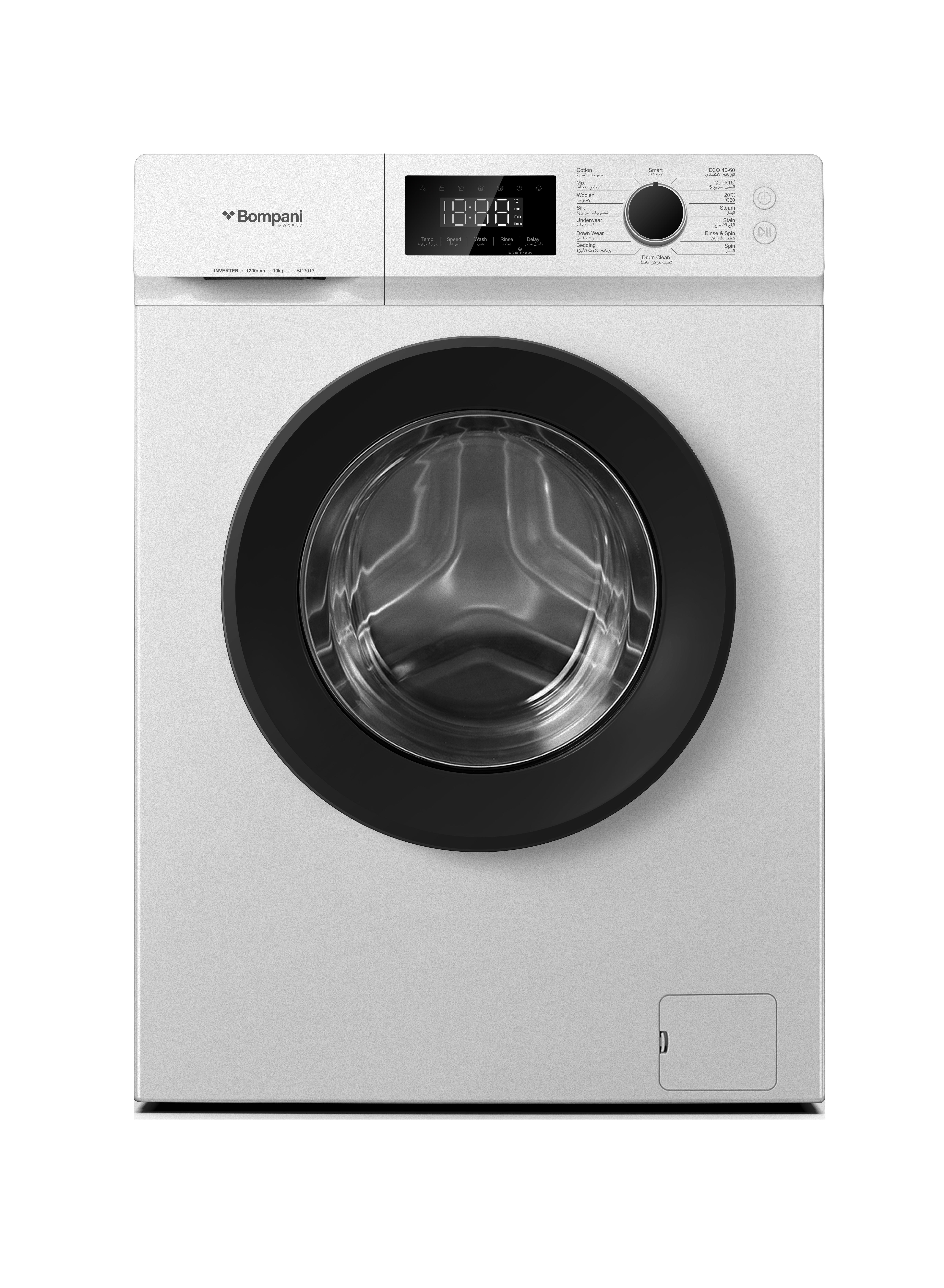 Bompani 10KG Front Load Washing Machine, 16 Programs, Touch + Knob Control, LED Display, IPX4 Rating, Energy Efficient 157 AEC, 10140L Annual Water Consumption, BO3013I White 10 kg BO3013I White 