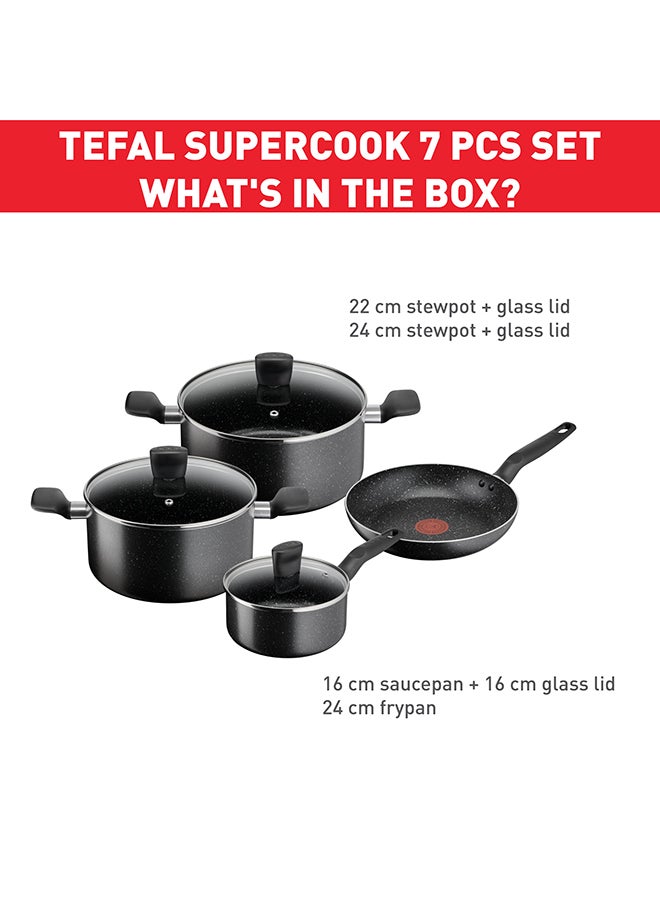 Tefal - TEFAL Dark Stone | 7 pc set | Non-stick Cookware | Safe coating | Heat indicator | Ergonomic handles | Glass lid | Gas | Electric | Ceramic hobs | 2 Years Warranty | B491S785 Marble - Black Whith Grey Dots - Image 1