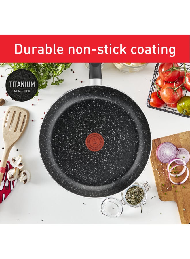TEFAL Dark Stone | 7 pc set | Non-stick Cookware | Safe coating | Heat indicator | Ergonomic handles | Glass lid | Gas | Electric | Ceramic hobs | 2 Years Warranty | B491S785 Marble - Black Whith Grey Dots - Image 5