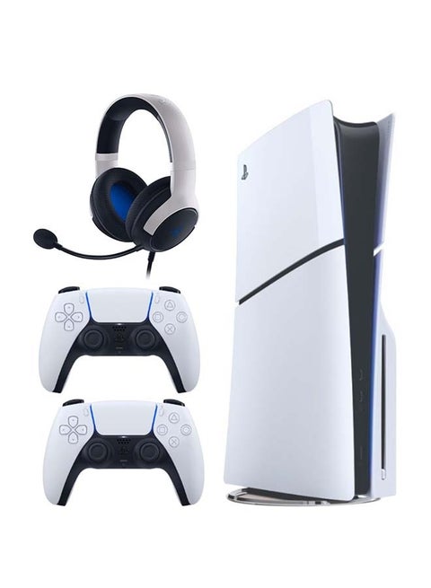 PlayStation 5 Slim Disc Console (KSA Version) With Extra Dualsense Wireless Controller - White And Razer Kaira X Headset