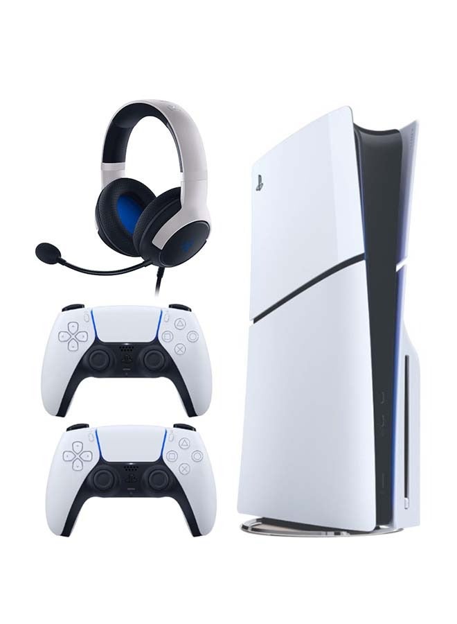 سوني PlayStation 5 Slim Disc Console (KSA Version) With Extra Dualsense Wireless Controller - White And Razer Kaira X Headset  - Image 1