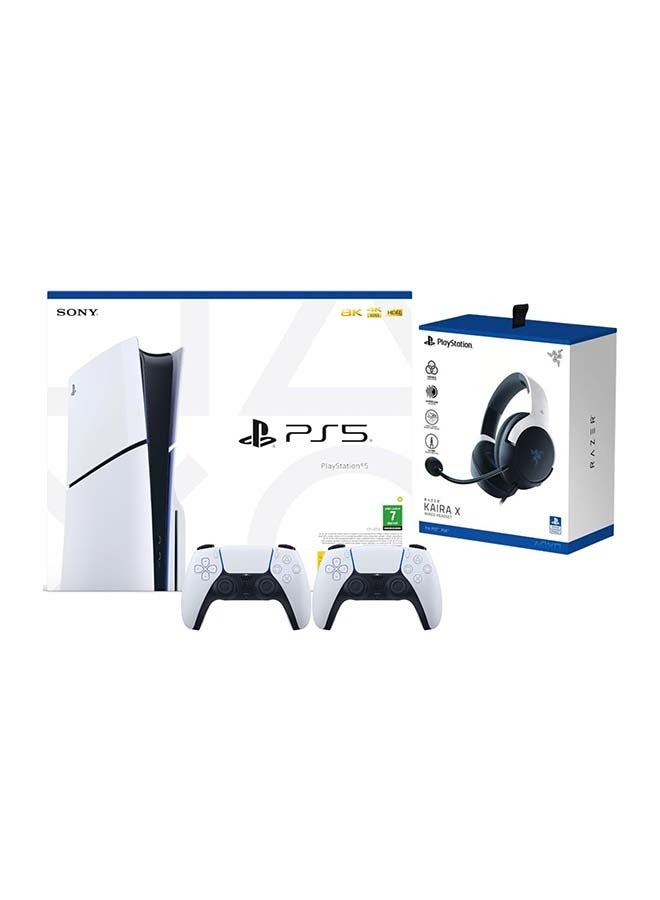 سوني PlayStation 5 Slim Disc Console (KSA Version) With Extra Dualsense Wireless Controller - White And Razer Kaira X Headset  - Image 2