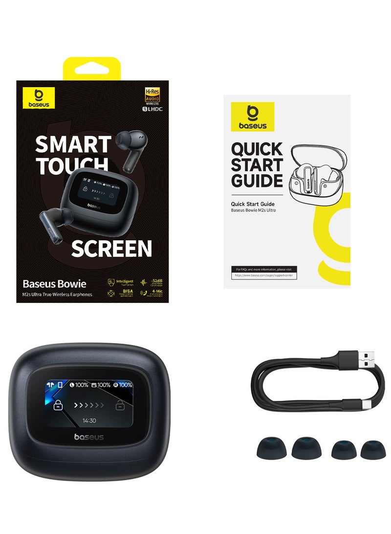 Bowie M2s Ultra True Wireless Earbuds with Hybrid Active Noise Cancellation -52dB, 4-Mic Environmental Noise Reduction, Ultra-Low Latency 0.06s for Gaming, Bluetooth 5.4, Fast Charging, 7H Playback (30H with Case), Touchscreen Charging Case, Hi-Fi Stereo Sound, Hi-Res Audio, Comfortable Fit, Voice Assistant (Black) Cosmic Black