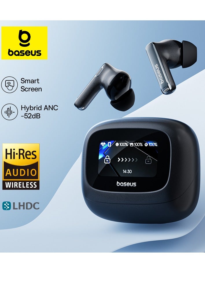 بيسوس True Wireless Earbuds with Bluetooth 5.4, Hi-Res Audio, 52dB Active Noise Cancellation, Spatial Acoustics, Smart Touch Display, 7-Hour Playtime, Low Latency, 4-Mic Deep Bass, Smart Case, Customizable via App, TWS Bluetooth Headphones, Wireless In-Ear Earbuds, Compatible with Most Devices (Black) Cosmic Black  - Image 1