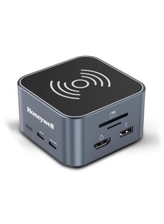 Honeywell New Launch 12-in-1 Type C Dock with 4K HDMI, MagSafe Wireless 15W, Ethernet Port, 4xUSB ports, 2xType C PD 100W, Mic & Audio Port, SD & MicroSD Slot, All Type C devices - Windows/MacBook Grey  - Image 1
