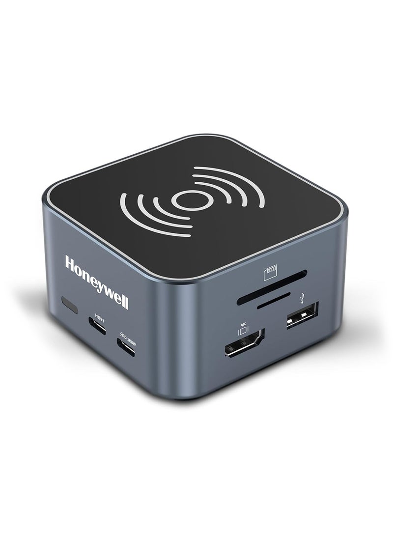 Honeywell 12In1 Type C Docking Station/ Usb Hub With 4K Hdmi Magsafe Wireless 15W Ethernet Port 4Xusb Ports 2Xtype C Pd 100W Mic And Audio Port Sd And Microsd Slot All Type C Devices Windows/Macbook Grey Grey  - Image 1