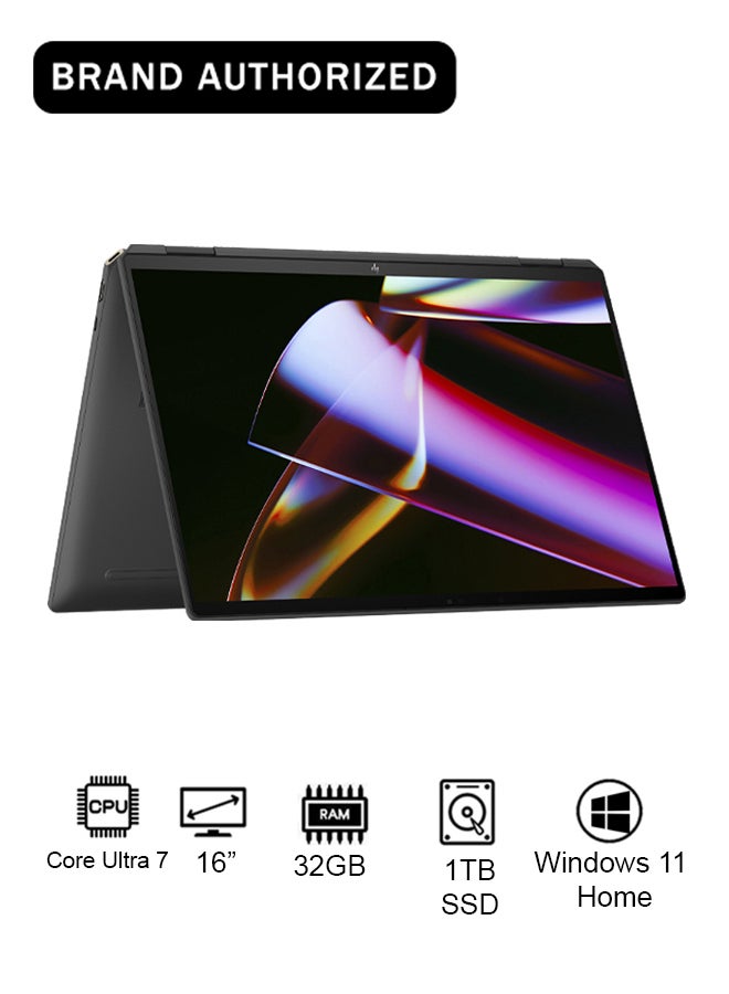 HP Spectre x360 AE4G9EA Laptop With 16-Inch Display, Intel® Core™ Ultra 7 Processor/32GB RAM/1TB SSD/6GB NVIDIA GeForce RTX 4050 Graphics/Windows 11 Home English/Arabic Nightfall black - Image 1