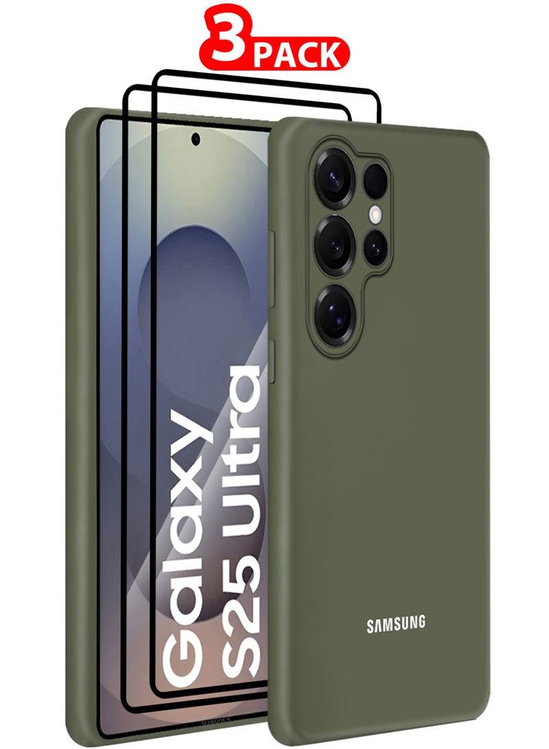 مارجون (for Samsung Galaxy S25 Ultra) 3Packs, Case Cover Ultra-Durable Soft Silicone Protective with Precise Cutouts and Anti-Slip Grip with Two Shock Proof Screen Protectors Olive Green-5 - Image 1