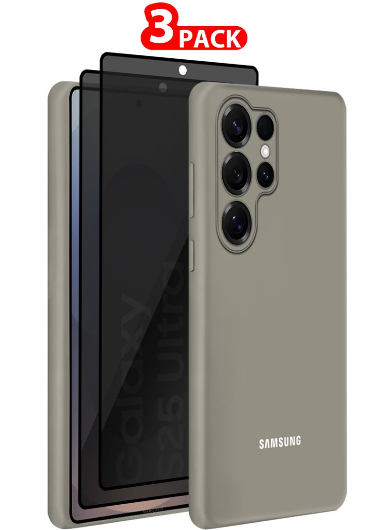 MARGOUN (for Samsung Galaxy S25 Ultra) 3Packs, Case Cover Ultra-Durable Soft Silicone Protective with Precise Cutouts and Anti-Slip Grip with Two Privacy Screen Protectors Titanium Grey - Image 1