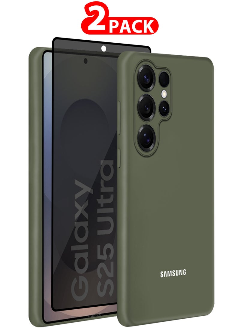 MARGOUN (for Samsung Galaxy S25 Ultra) 2Packs, Case Cover Ultra-Durable Soft Silicone Protective with Precise Cutouts and Anti-Slip Grip with Privacy Screen Protector Olive Green-2 - Image 1