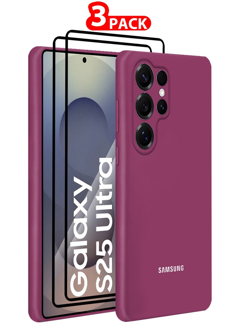 MARGOUN (for Samsung Galaxy S25 Ultra) 3Packs, Case Cover Ultra-Durable Soft Silicone Protective with Precise Cutouts and Anti-Slip Grip with Two Shock Proof Screen Protectors Burgundy - Image 1
