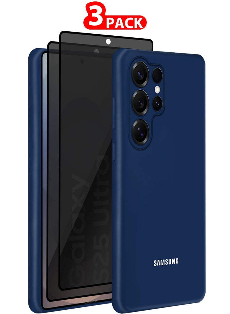 MARGOUN (for Samsung Galaxy S25 Ultra) 3Packs, Case Cover Ultra-Durable Soft Silicone Protective with Precise Cutouts and Anti-Slip Grip with Two Privacy Screen Protectors DARK Blue-3 - Image 1