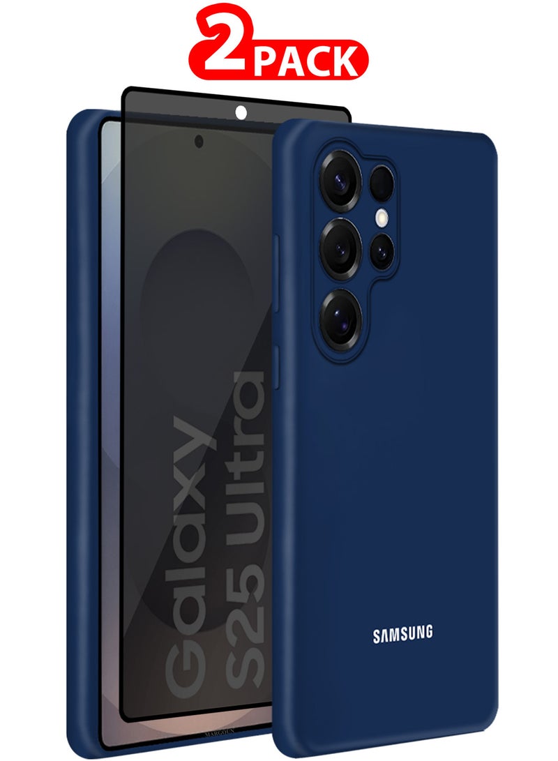 MARGOUN (for Samsung Galaxy S25 Ultra) 2Packs, Case Cover Ultra-Durable Soft Silicone Protective with Precise Cutouts and Anti-Slip Grip with Privacy Screen Protector DARK Blue  - Image 1