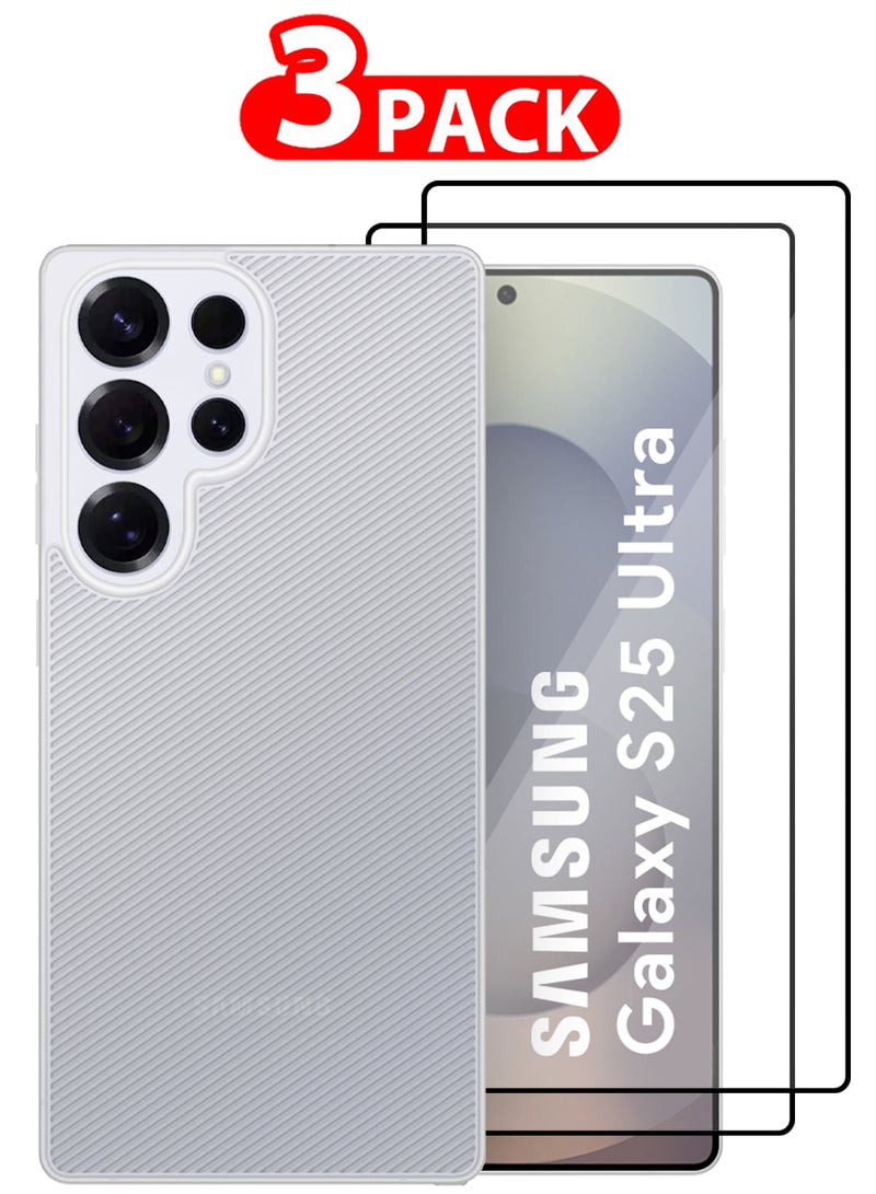 MARGOUN ( for Galaxy S25 Ultra ) 3Packs, Case Air Skin Line Design Back Cover Sturdy Durable Ultra-Thin Case Drop Protection Cover Clear with 2 Shock Proof Screen Protectors White-3 - Image 1