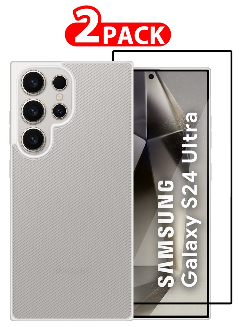 MARGOUN ( for Galaxy S24 Ultra )2Packs, Case Air Skin Line Design Back Cover Sturdy Durable Ultra-Thin Case Drop Protection Cover Clear with Shock Proof Screen Protector White - Image 1
