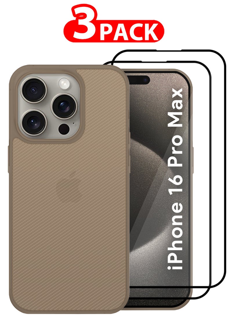 MARGOUN ( for iPhone 16 Pro Max ) 3Packs, Case Air Skin Line Design Back Cover Sturdy Durable Ultra-Thin Case Drop Protection Cover Clear with 2 Shock Proof Screen Protectors Desert Titanium - Image 1