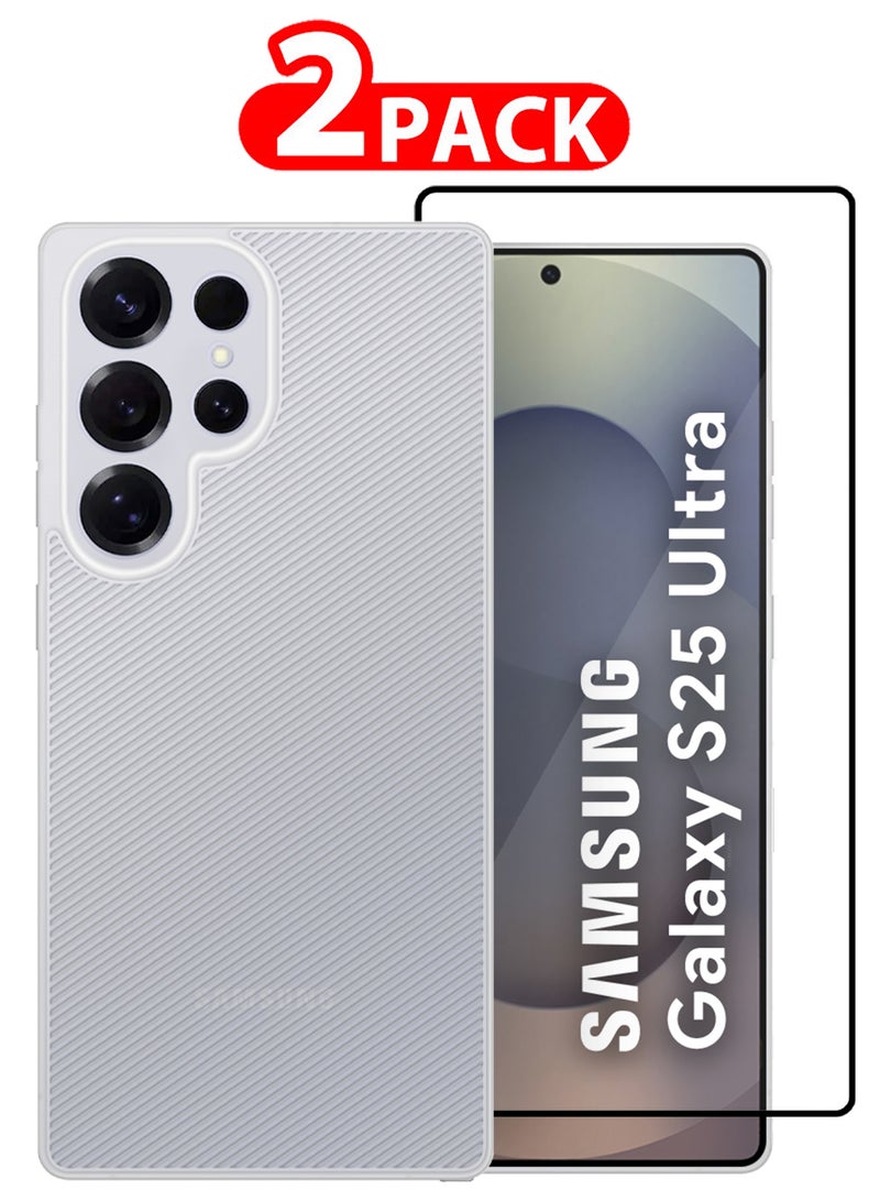 MARGOUN ( for Galaxy S25 Ultra )2Packs, Case Air Skin Line Design Back Cover Sturdy Durable Ultra-Thin Case Drop Protection Cover Clear With Shock Proof Screen Protector White-2 - Image 1