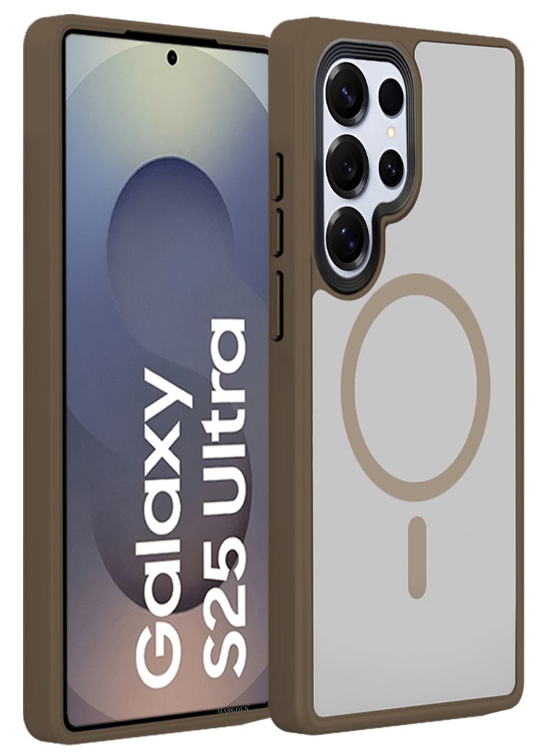 MARGOUN (for Samsung Galaxy S25 Ultra) Magnetic Slim Protective Case with Wireless Charging Support Dark Brown - Image 1