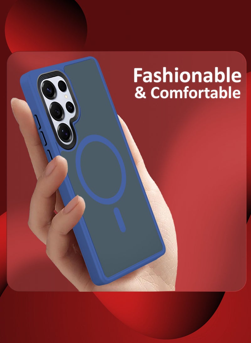 مارجون (for Samsung Galaxy S25 Ultra) Magnetic Slim Protective Case with Wireless Charging Support Dark Blue - Image 5