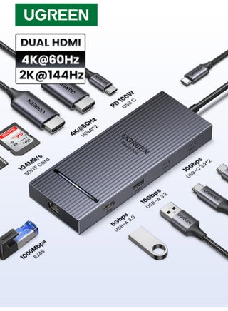 Revodok USB C Hub 10 in 1 Dual HDMI 4K@60Hz Display Docking Station 100W Fast Charging, 1000Mbps Network Hub  USB A 3.0+USB A 3.2+2USB C 3.2 10Gbps Data Transfer SD Card Reader for Macbook Pro | Grey - pnsku/N70146132V/45/_/1743014415/b9537b1b-011c-40ad-811b-d64459c1556e