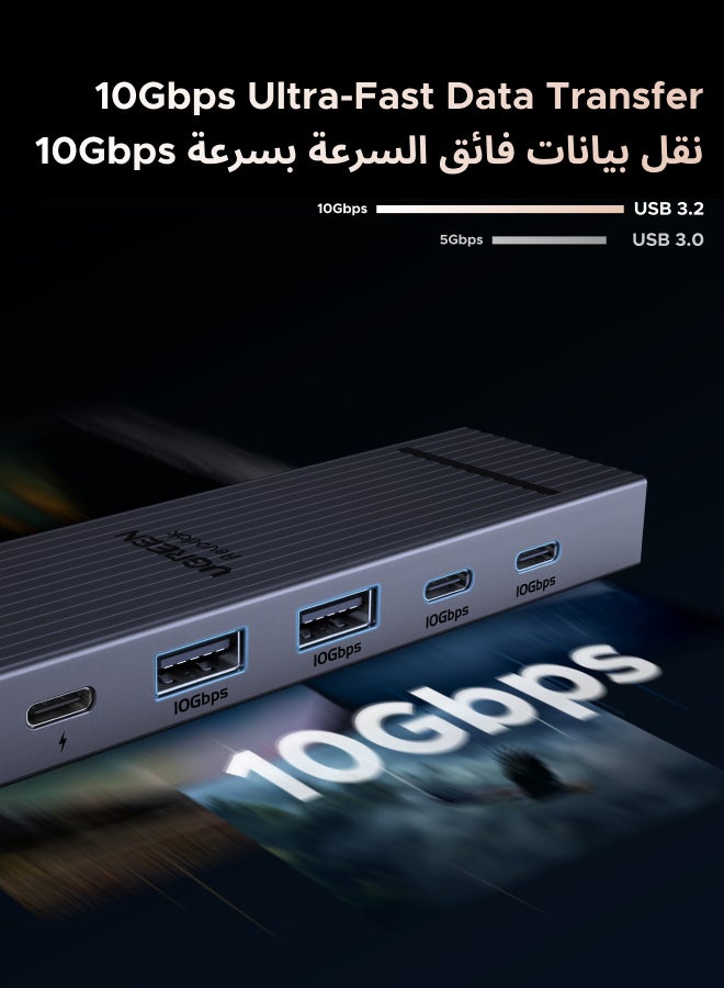 Ugreen - Revodok USB C Hub 10 in 1 Dual HDMI 4K@60Hz Display Docking Station 100W Fast Charging, 1000Mbps Network Hub  USB A 3.0+USB A 3.2+2USB C 3.2 10Gbps Data Transfer SD Card Reader for Macbook Pro | Grey - Image 1