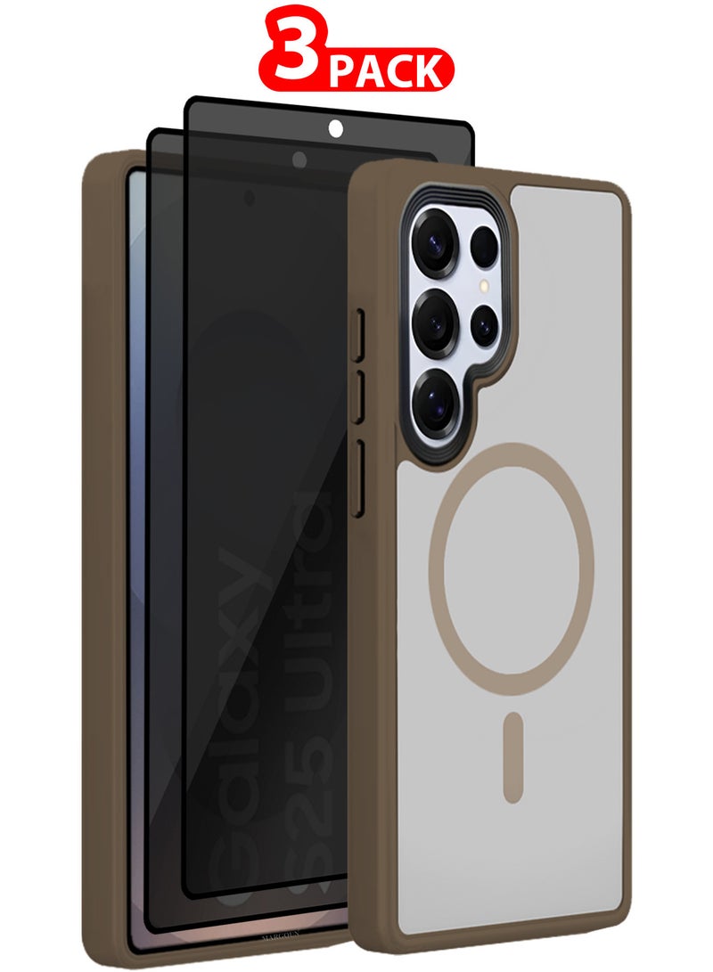 MARGOUN (for Samsung Galaxy S25 Ultra) 3Packs, Magnetic Slim Protective Case Wireless Charging Support with 2 Shock Proof Privacy Screen Protectors Dark Brown - Image 1