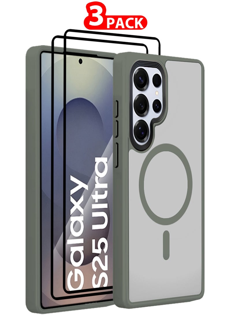 MARGOUN (for Samsung Galaxy S25 Ultra) 3Pakcs, Magnetic Slim Protective Case Wireless Charging Support with 2 Shock Proof 3D Screen Protectors Titanium Grey - Image 1