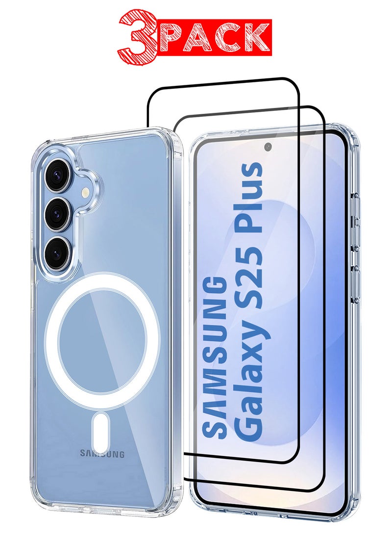 MARGOUN (for Samsung Galaxy S25 Plus) 3Packs, Clear Magnetic Ring Case Ultra Slim and Protective with Two Shock Proof 3D Screen Protectors Clear  - Image 1